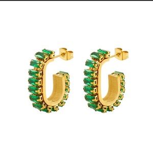 New Pendants 18K Gold Plated & Cubic Zirconia Green Hoop Earrings Retro Style